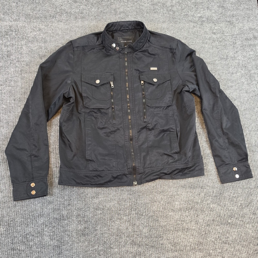 Sean John Men's XXL Jacket Black Full Zip Utility Military Tactical Moto Coat